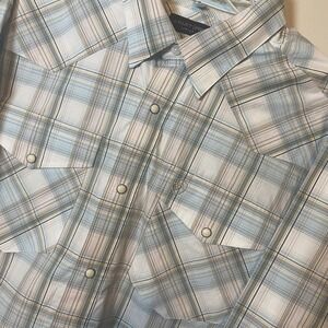 NWT Ariat Shirt Tan Blue Plaid Pearl Snap Button Up Western Pro Fit Mens XL